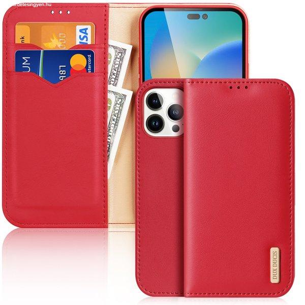 Dux Ducis Hivo bőr Flip Cover valódi bőrből készült tárca kártyákhoz
és dokumentumokhoz iPhone 14 Pro Max Piros