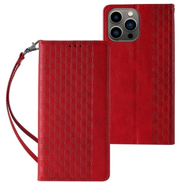 Magnet Strap Case iPhone 14 Pro Max Flip Wallet Mini Lanyard Stand Red