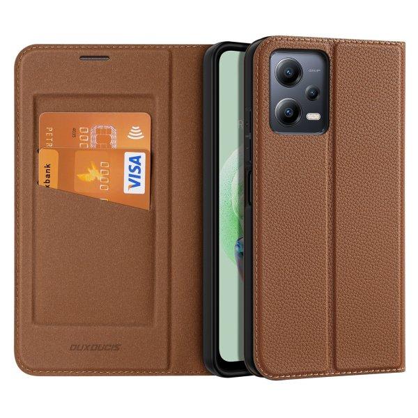 Dux Ducis Skin X2 Case XIAOMI Redmi Note 12 5G / Poco X5 5G flipes tok
pénztárcával és állvánnyal Brown tok