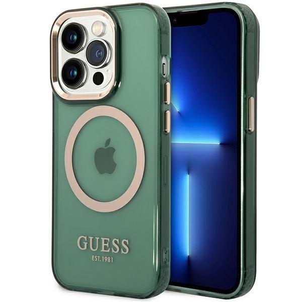 Guess GUHMP14XHTCMA iPhone 14 Pro Max 6.7" zöld/keki színű keménytok
Arany kontúrú, áttetsző MagSafe áttetsző tok