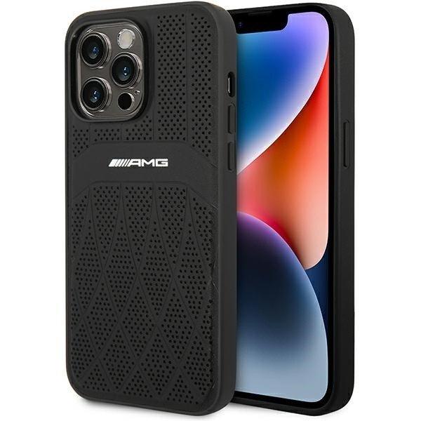 AMG AMHMP14XOSDBK iPhone 14 Pro Max 6.7" fekete keménytok bőr ívelt
vonalak MagSafe