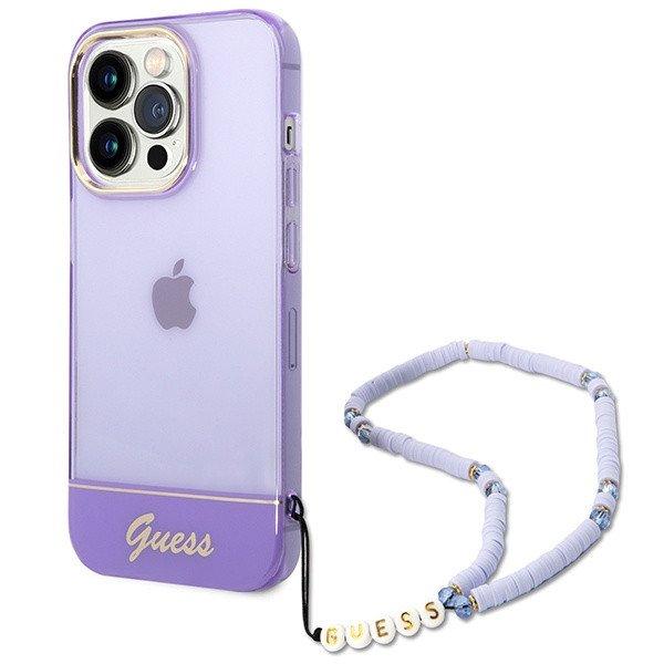 Guess GUHCP14XHGCOHU iPhone 14 Pro Max 6.7" lila keménytok áttetsző
gyöngyház szíjjal