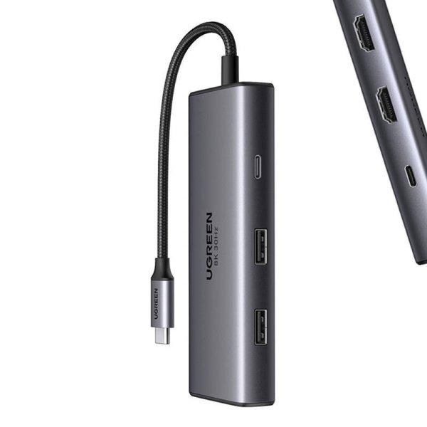 Adapter 6 az 1-ben UGREEN CM498 USB Hub 2x USB-A 3.0, USB-C 3.0, 2xHDMI, PD