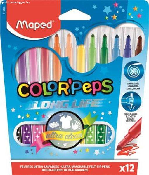 Filctoll készlet, 1-3,6 mm, kimosható, MAPED "Color'Peps Long
Life", 12 különböző szín