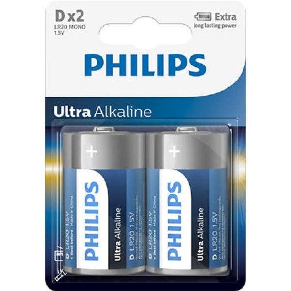 Philips LR20E2B/10 elem ultra alkali d 2-bliszter