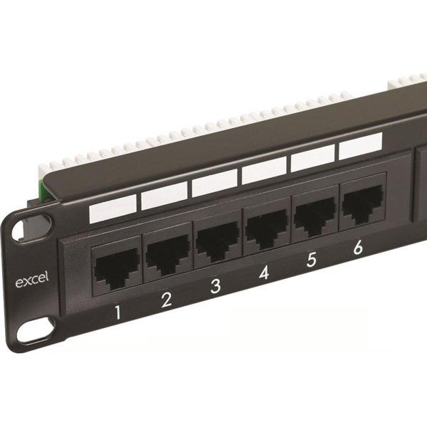 Cat.5E UTP 24 portos patchpanel, 1U, fekete EXCEL 100-726