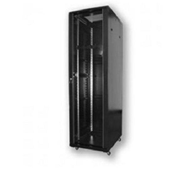Techson 600 x 800 mély 37U magas, álló 19"-os rackszekrény, üvegajtó,
fekete