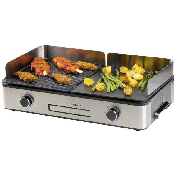 Barbecue Chef Grill / DOMO BBQ DO9252G Genius 2 zónás 2400W asztali elektromos
grill, 56 x 50 cm inox grillsütő dupla sütőlappal, szélfogóval