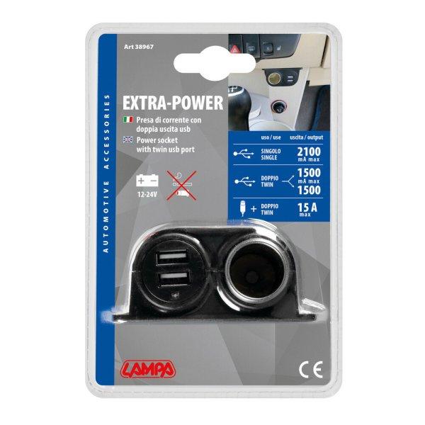 Lampa, Extra-Power, Szivargyújtó Aljzat 2-es, Dupla Usb Port, Led kijelző,
12/24V