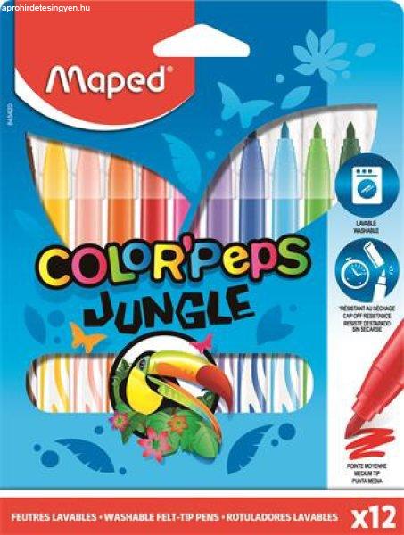 Filctoll készlet, 2,8 mm, kimosható, MAPED "Color'Peps Jungle",
12 különböző szín