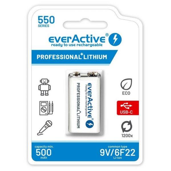 everActive 9V-os Li-ion akku 550mAh/7,4V USB-C