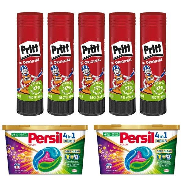 Ragasztóstift 43 g AKCIÓS CSOMAG + 2 db Persil Discs Color mosókapszula
100x43 g (10x10 db ) stift Pritt