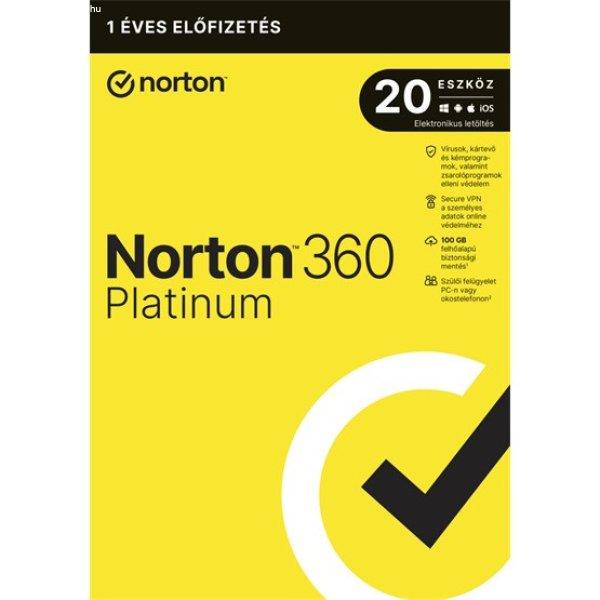 SW Norton 360 Platinum - 21428042 - 100GB HU 1 felhasználó, 20 eszköz/1 év,
dobozos