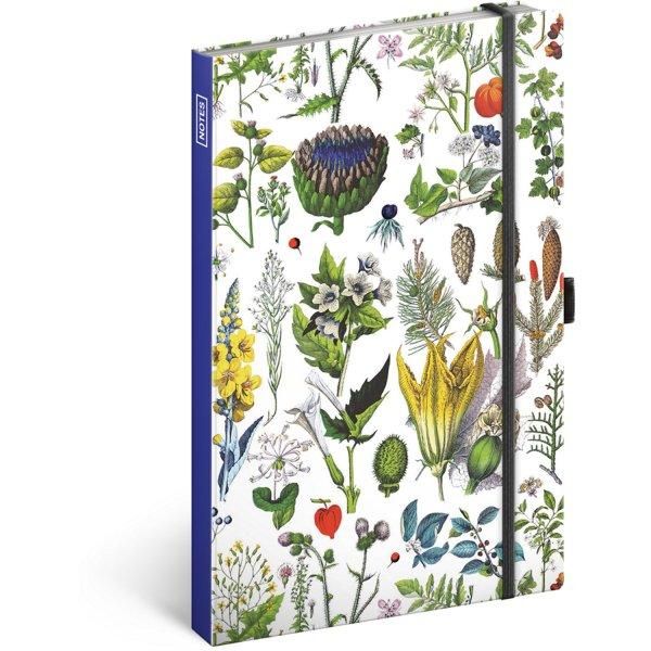 Keménytáblás notesz vonalas krémszínű lapokkal leszorító gumiszalaggal
Herbs 130x210mm, Presco