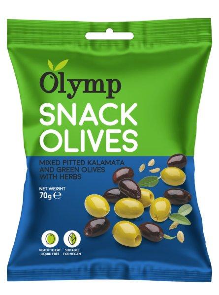 Olymp snack fűszerezett zöld és kalamata magozott olajbogyó 70 g