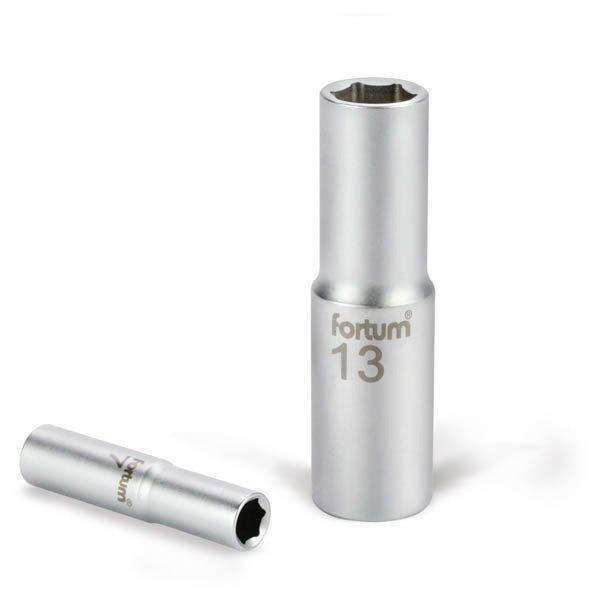 FORTUM dugófej, hosszított, 1/4", 14mm, 61CrV5, mattkróm, 50mm hosszú