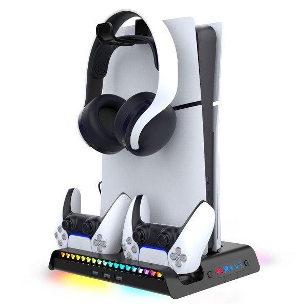 iPega P5S006  töltőállvány RGB hűtéssel PlayStation 5 Slim, fehér