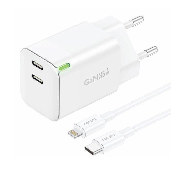 Fali töltő Foneng GAN35 USB-C 2-Port 2.4A (fehér)