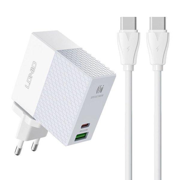 hálozati töltő LDNIO A2620C USB, USB-C 65W + USB-C - USB-C kábel