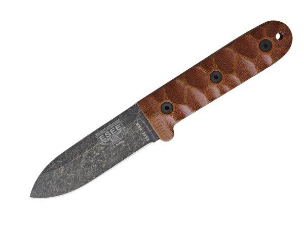 ESEE Camp Lore PR-4 Black Oxide, Brown Micarta, Leather Sheath