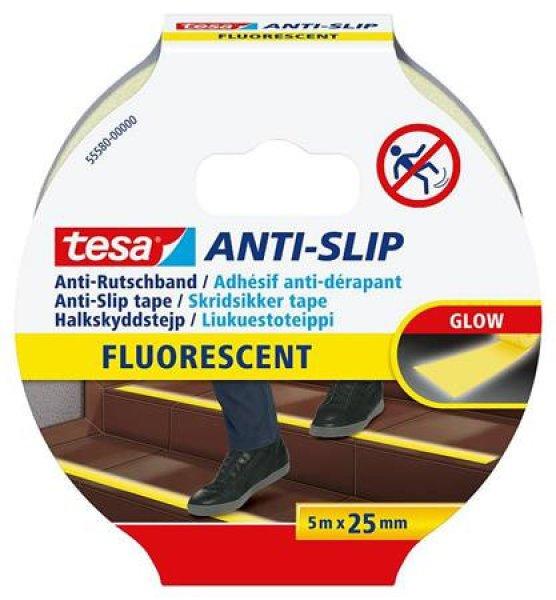 Csúszásgátló szalag, 25 mm x 5 m, TESA "Anti-Slip", fluoreszkáló