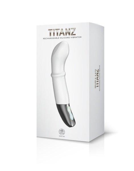  TITANZ 7" SILICONE RECHARGEABLE VIBRATOR IN IVORY WHITE 