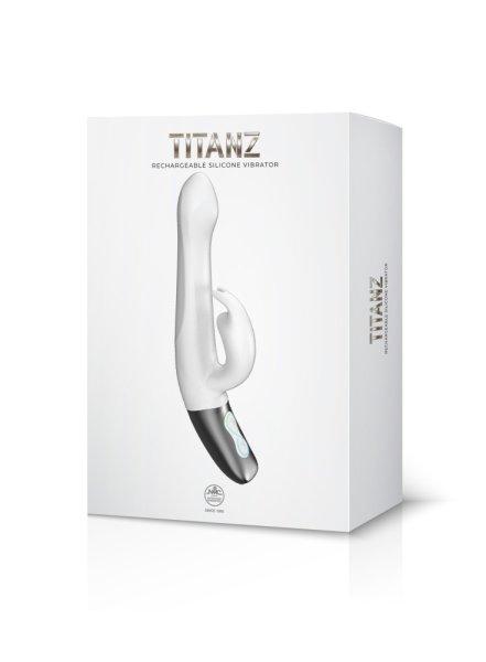  TITANZ 8.5" SILICONE RECHARGEABLE VIBRATOR IN IVORY WHITE 