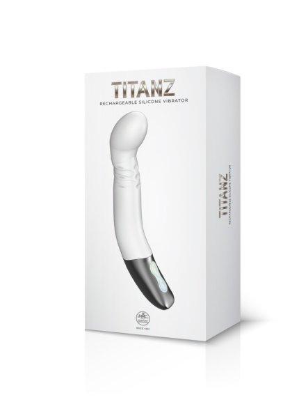  TITANZ 8" SILICONE RECHARGEABLE VIBRATOR IN IVORY WHITE 