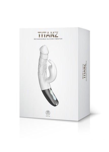  TITANZ 7" SILICONE RECHARGEABLE VIBRATOR IN IVORY WHITE 