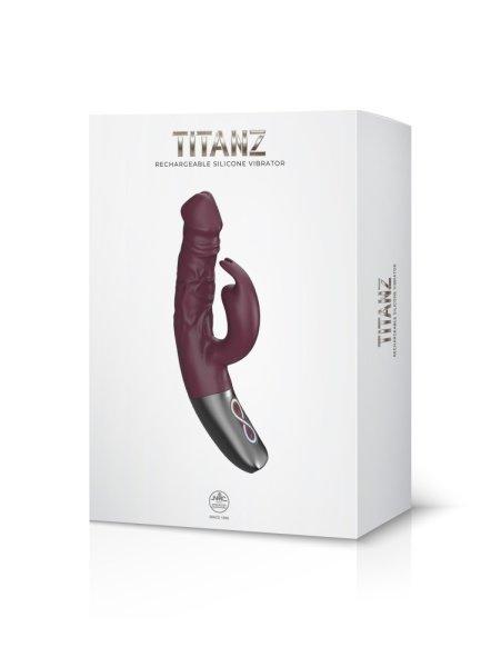  TITANZ 7" SILICONE RECHARGEABLE VIBRATOR IN RUBINE RED 