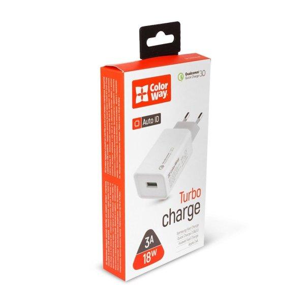 ColorWay USB töltő adapter 1USB Quick Charge 3.0 (18W) White