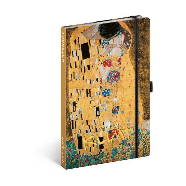 Keménytáblás notesz vonalas krémszínű lapokkal leszorító gumiszalaggal
Gustav Klimt 130x210mm, Realsystem 2025.