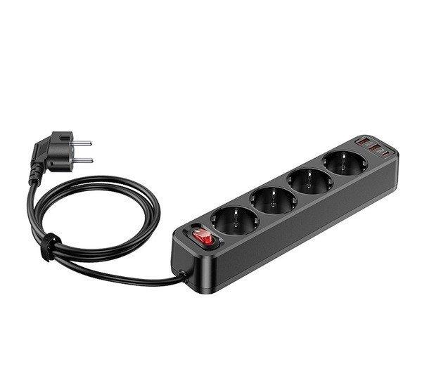 Hoco Aura NS1 power strip 4-bit elosztó aljzat + 2xUSB QC3.0 18W + Type-C PD
20W, fekete