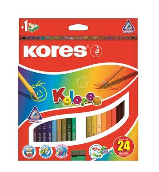 Színes ceruza készlet, háromszögletű, KORES "Triangular", 24
különböző szín