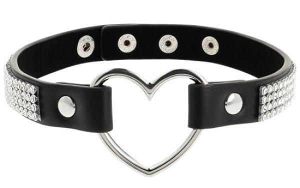 COQUETTE CHIC DESIRE - VEGAN LEATHER CHOKER WITH HEART