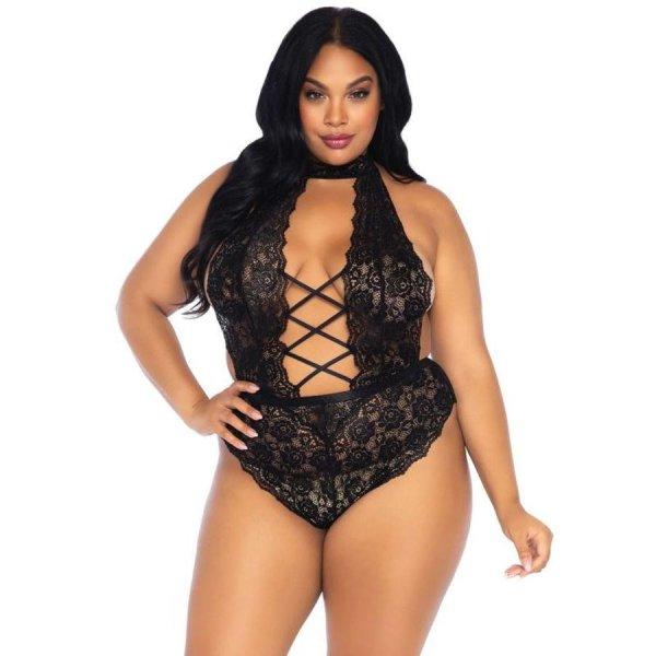 LEG AVENUE VIRÁGOS CSIPKE CSIPKE CROTHLESS TEDDY PLUS SIZE