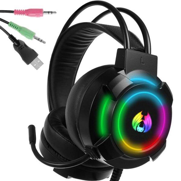 Vezetékes gamer fejhallgató, LED RGB 5.1-es mikrofonnal