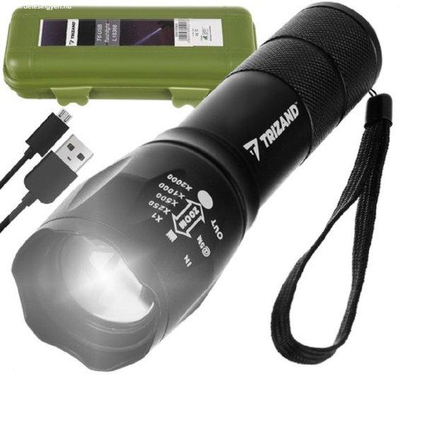 CREE T6 nagy teljesítményű taktikai LED-es zseblámpa praktikus tokkal -
ZOOM, USB (BB-18368)