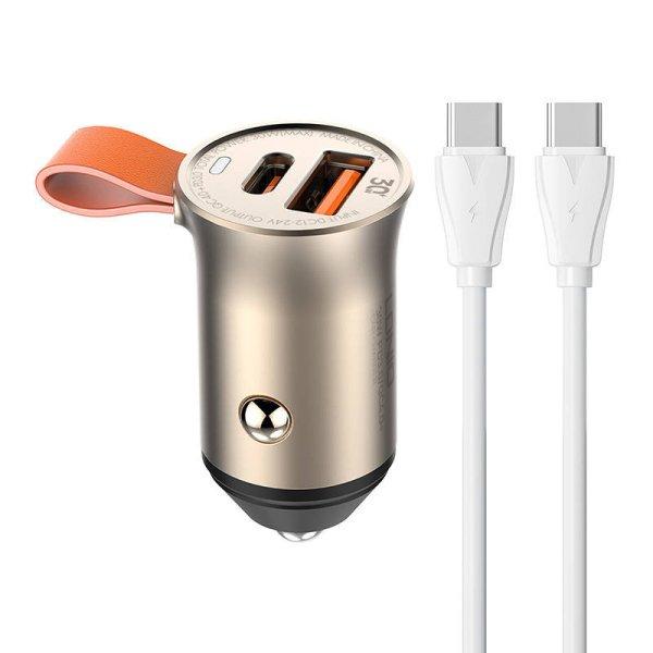 LDNIO C509Q USB, USB-C 30W autós töltő + USB-C - USB-C kábel