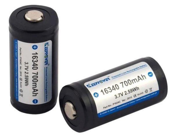 KEEPPOWER 16340 (CR123) 3,7V, 700 mAh,1,4A Li-ion akku védelemmel