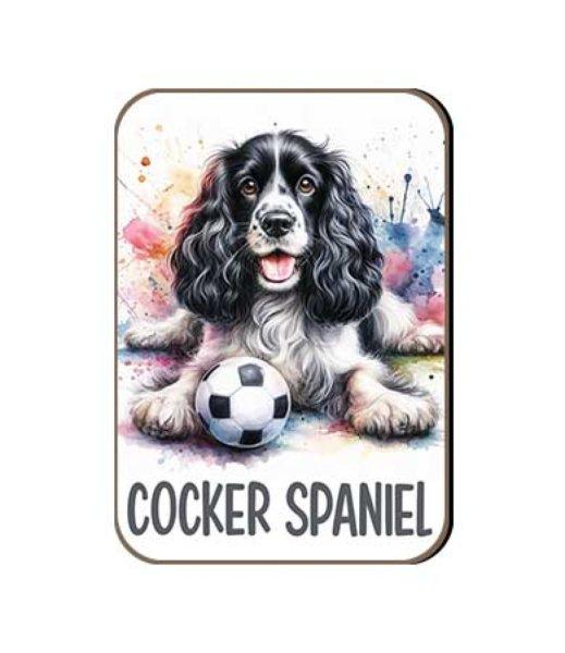 Kutyás fa hűtőmágnes, Cocker Spaniel, fekete-fehér