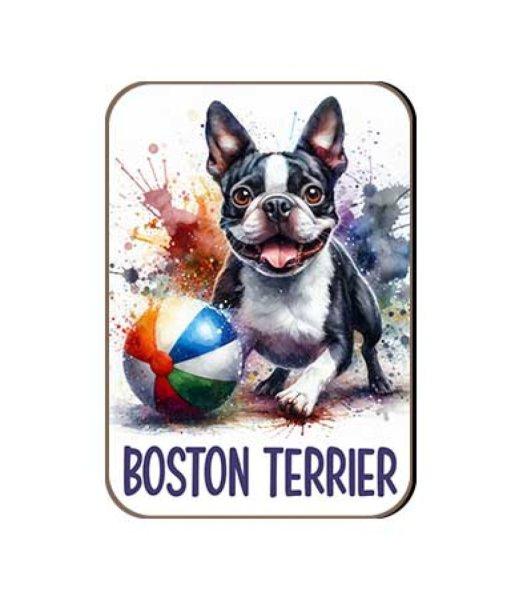 Kutyás fa hűtőmágnes, Boston Terrier