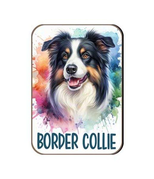 Kutyás fa hűtőmágnes, Border Collie, barnás