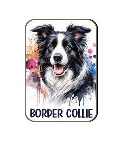 Kutyás fa hűtőmágnes, Border Collie, fekete-fehér