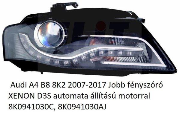  Audi A4 B8 8K2 2007-2017 Jobb fényszóró XENON D3S automata állítású
motorral 8K0941030C, 8K0941030AJ