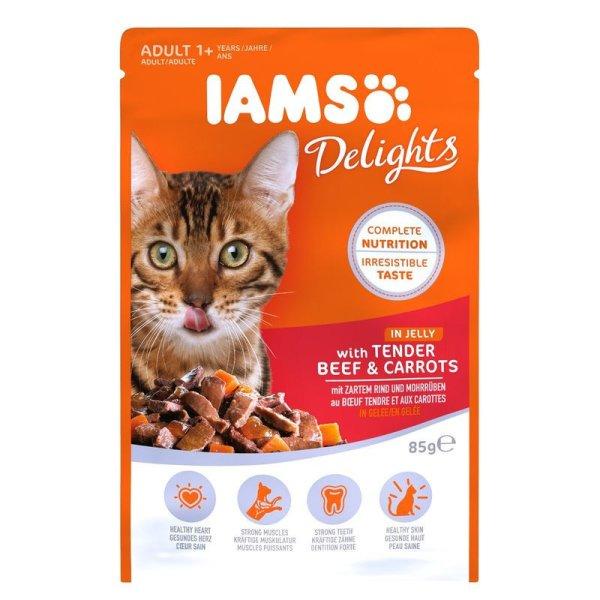 Iams Cat Delights Marhahús és répa falatok, zamatos aszpikban nedves
macskatáp 85g