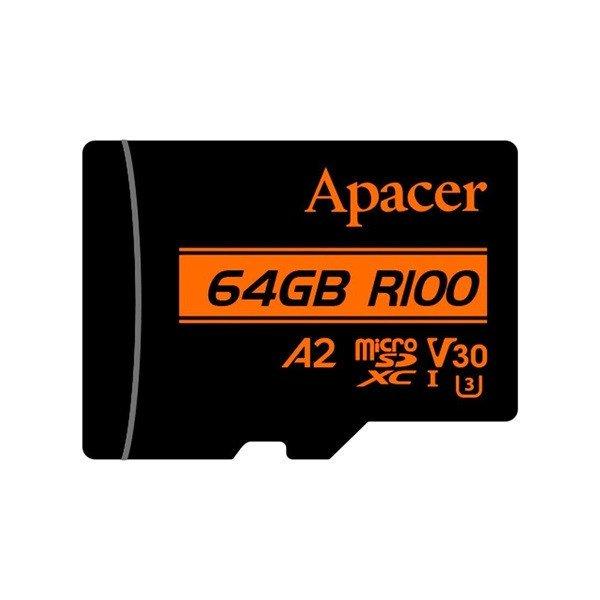 Apacer MicroSD kártya - 64GB microSDXC UHS-I U3 V30 A2 (R/W: 100/80 MB/s) +
adapter