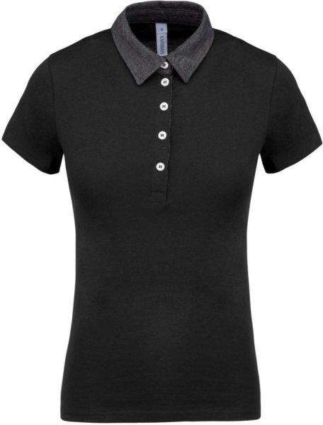 Női galléros jersey póló, kontrasztos gallérral, Kariban KA261, Black/Dark
Grey Heather-M