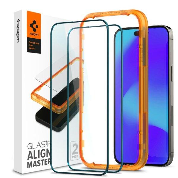 Spigen edzett üveg Spigen ALM GLASS FC 2-PACK IPHONE 14 PRO MAX FEKETE