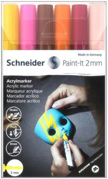 Akril marker készlet, 2 mm, SCHNEIDER "Paint-It 310", 6 különböző
szín